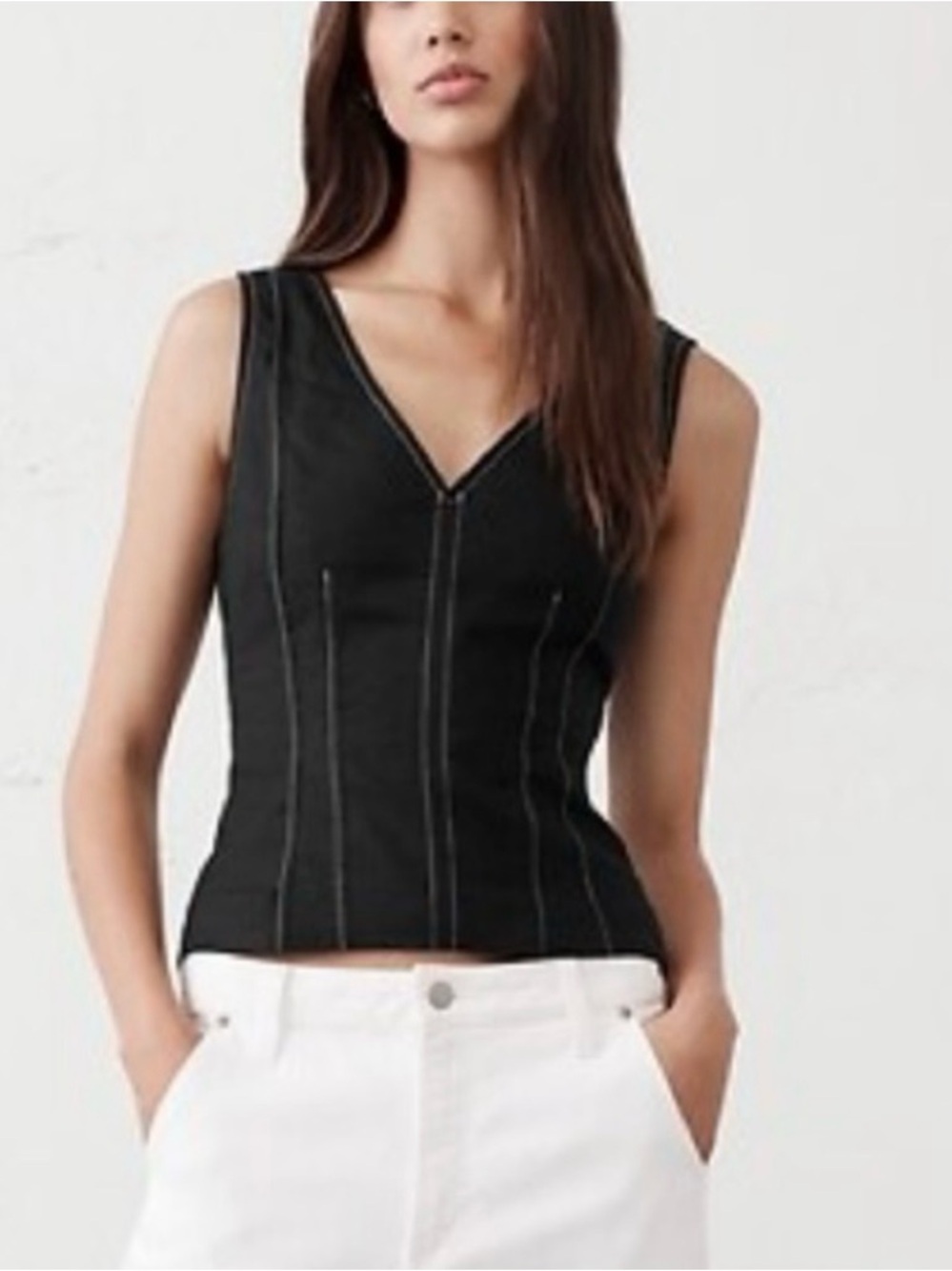 Banana Republic Linen Blend Corset Top, Black Sleeveless V-Neck NWT, size 8